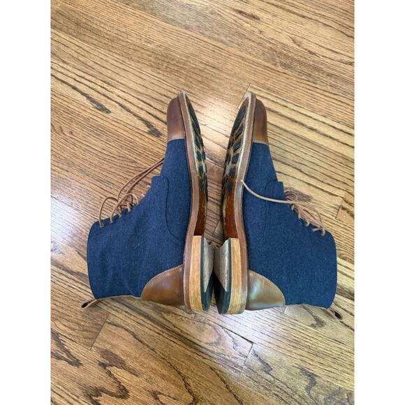 TAFT “The Jack” Boot Men’s Navy Wool Brown Leather Cap Toe Boot EU 43 / US 10